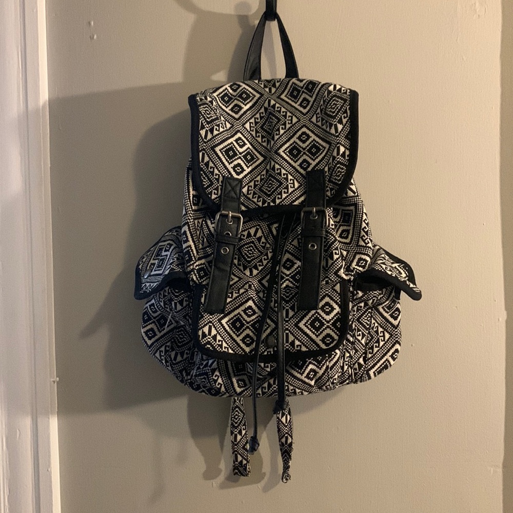 Mudd Aztec Print Black and White Backpack